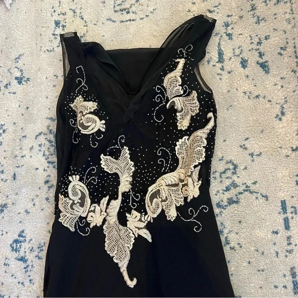 Dark Fairy Wimsy Goth Black Beaded lined gown size small raw hem sheer - Picture 6 of 14